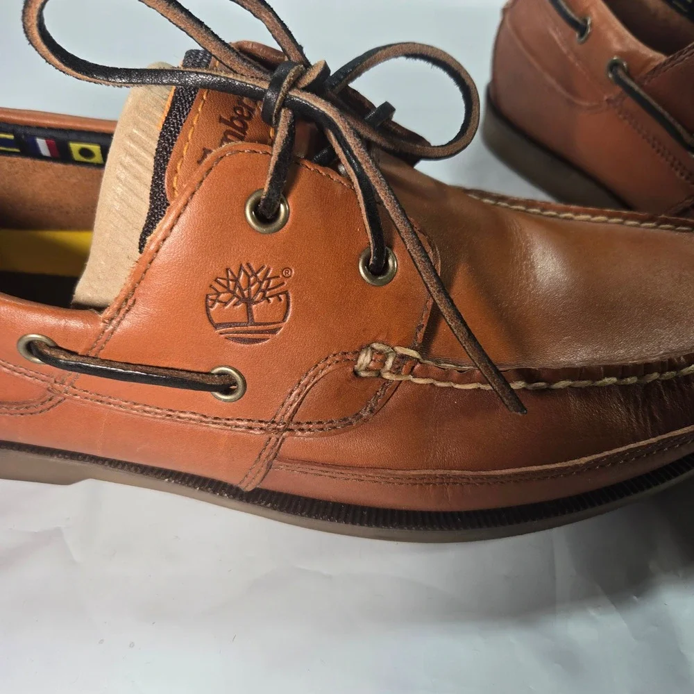 Timberland Mens Brown Leather Boat Shoes 2-Eye Loafers 70524 3883 Size 12M